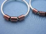 city-sterling silver earring hoop with 3 copper tube beads